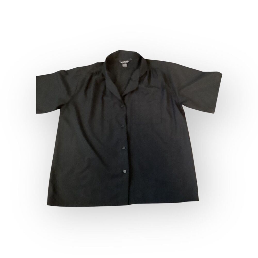 Ann Chabrol vintage 1980's Ladies Short Sleeve Black Button Up Blouse